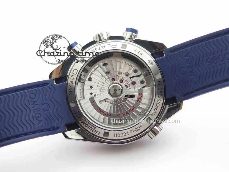 0203 Chic Planet Ocean Master Chrono 45mm SS OM 1:1 Best Edition Blue Dial On Blue Rubber Strap A 8172